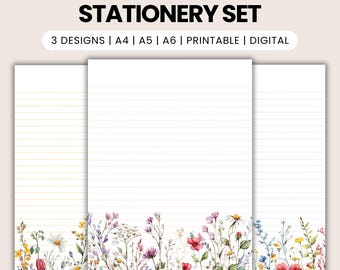 ワイルドフラワーステーショナリーセット｜ペンパル向け花柄レターペーパー｜印刷可能なPDF