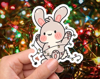 Weihnachtshäschen Aufkleber | Handgezeichnetes Design | Wasserfester Laptop + Planer Dekor