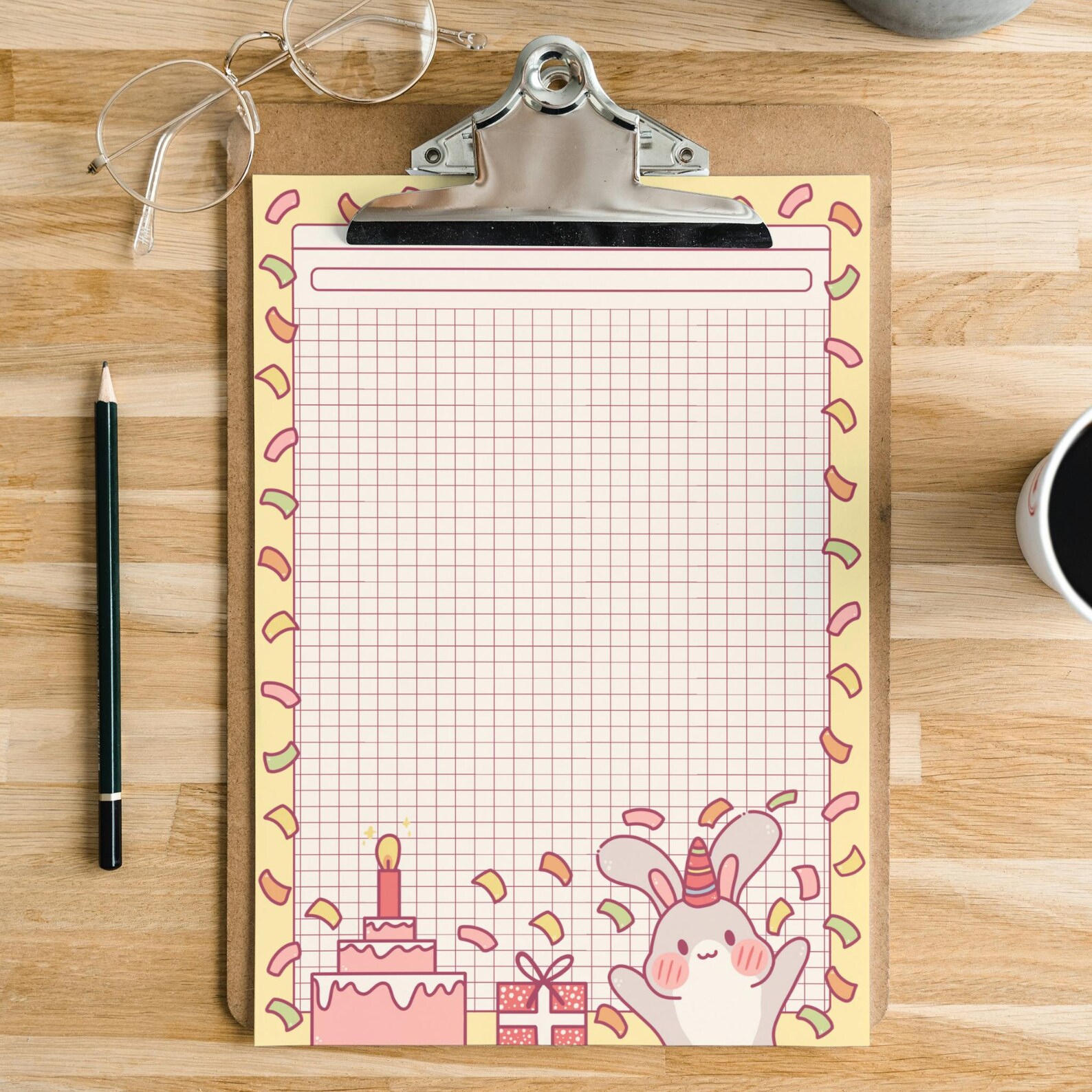 Lined Paper Birthday Bunny, Printable Stationery, DIY Notepad, A4, A5 ...
