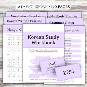 Learn Korean Workbook: Hangul Writing Practice, Flashcards, Games, A4 Self-Learner Worksheets