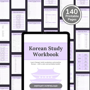 Learn Korean Language Learning Hangul Writing Practice Korean Flashcards Printable Korean PDF Worksheets for Beginners