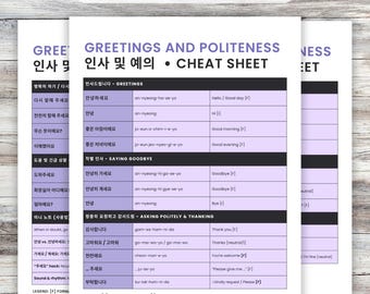 Korean Greetings Cheat Sheet, Travel & Study Resource, Formal + Informal Phrases, Printable PDF