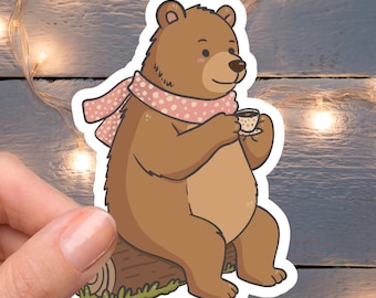 Adesivo orso invernale / Design disegnato a mano / Decorazione impermeabile per laptop + planner