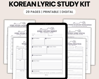 Korean Lyric Study Kit | K-Pop Song Worksheets | Printable PDF Workbook for Vocabulary & Listening Practice