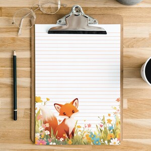 Papel de Notas Fox para Imprimir | Papel de Carta Bonito | Bloco de Notas DIY | Pautado e Sem Pautado | A4, A5, A6