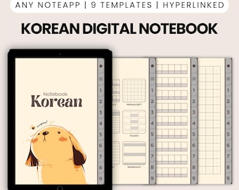 Korean study digital notebook, language planner, hyperlinked PDF (iPad, Android)