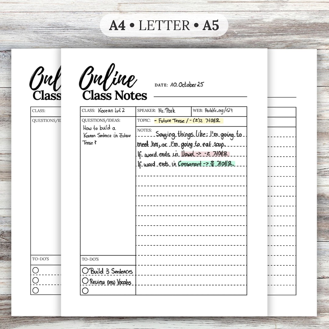 Note-taking Template, Online Class Notes Printable, Study Sheet for ...
