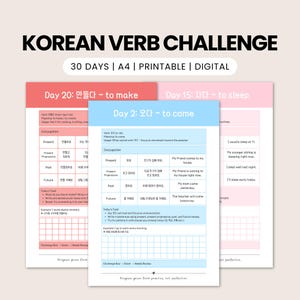 Korean Verb Conjugation Challenge | 30-Day Grammar Practice | Printable PDF