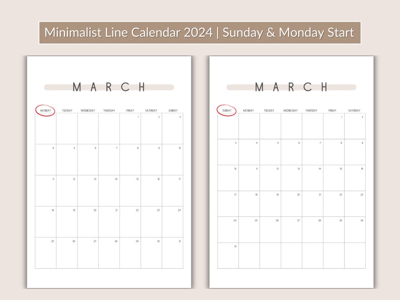 2025 Minimalist Line Printable Calendar Monthly Etsy