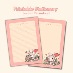 Papelería de conejito para San Valentín / Papel de carta imprimible / A4+ Carta estadounidense / Descarga instantánea