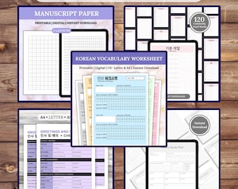 Learn Korean Starter Pack | Hangul Practice Worksheets | Study Planner | Vocabulary Sheets | Printable + Digital