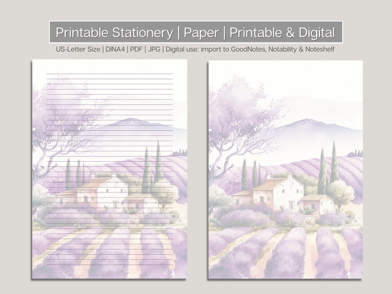 Printable Writing Paper Lavender Fields DINA4 Us-letter - Etsy