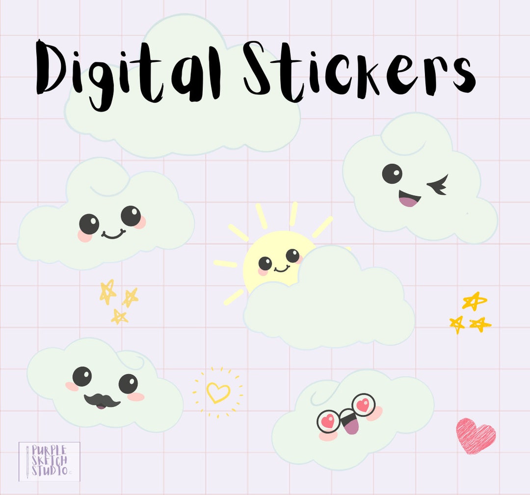 Cloud Digital Stickers Cloud Pngs for Goodnotes and Etsy