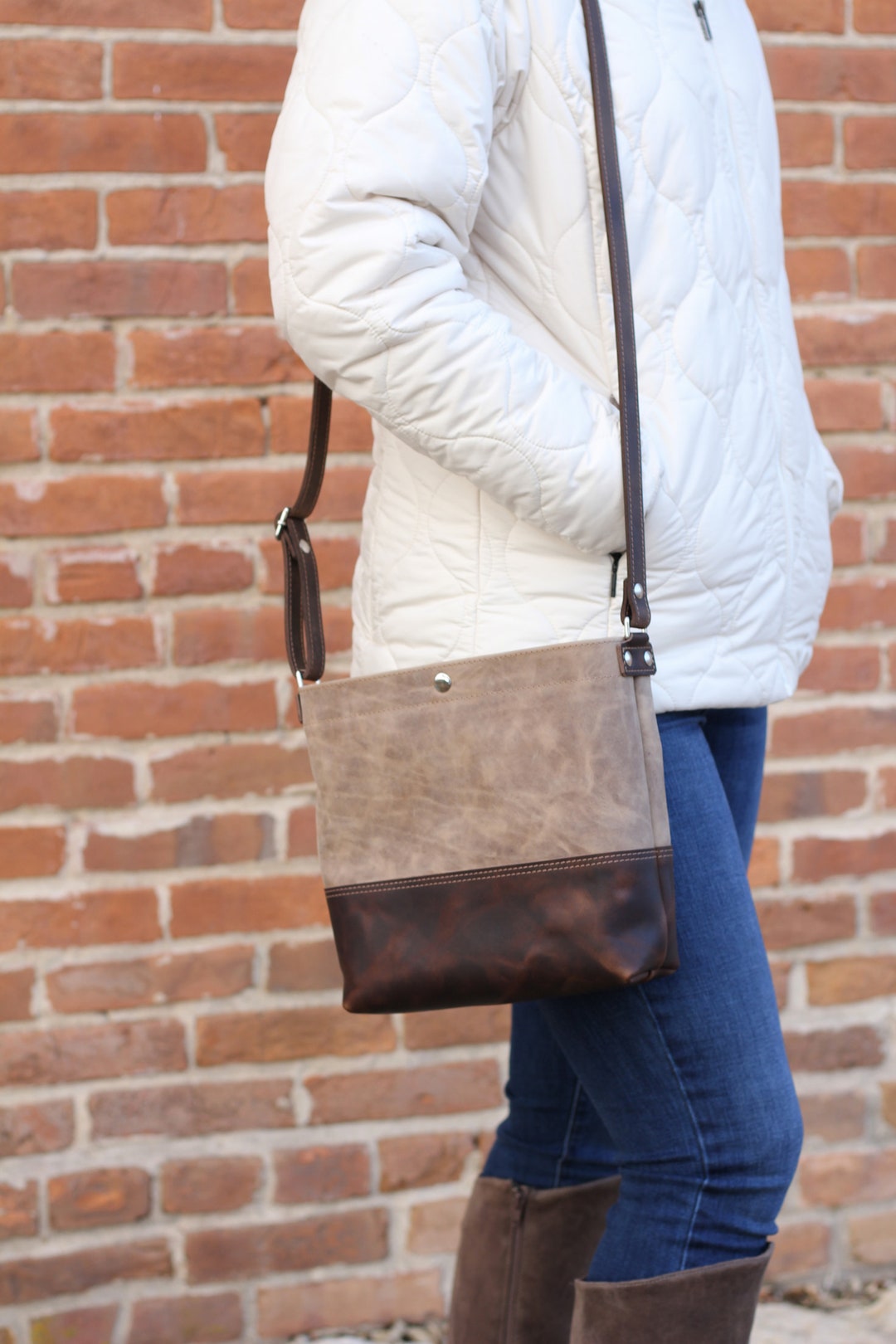 Handmade Two Tone Leather Crossbody Bag Etsy