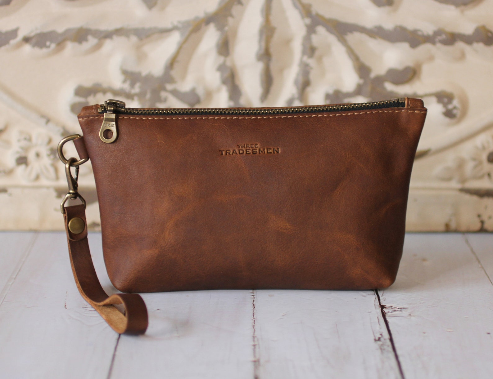 Leather Pouch with Shiny Zipper Pull
