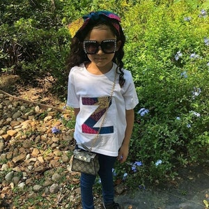 Kids Personalized Letter T Shirt African Print Initial Tee For Kids Graphic Tshirt Appliquéd For Kids TShirt Birthday T Shirt Gift For Kids