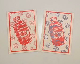 Calpico postcard · linocut print