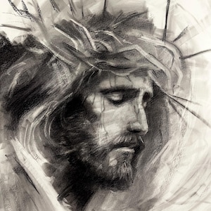 Hand drawn charcoal portrait  of Jesus  18x24