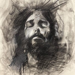 Hand Drawn Portrait of Jesus Charcoal  18x24