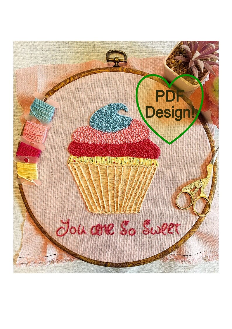 Cupcake Embroidery PDF Design Pattern for Beginners Etsy