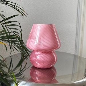 Mushroom Murano Style Minimalist Swirl Striped Mushroom Glass Table Lamp Rose Pink