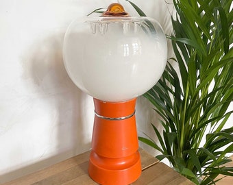 Vintage Murano Glass Table Lamp: 1960s Space Age Orange Accent, Made in Italy
