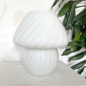 70&#39;s Vintage Large Murano Mushroom by W.S.B | Minimalist Swirl Striped Glass Table Lamp | Midcentury | Space Age