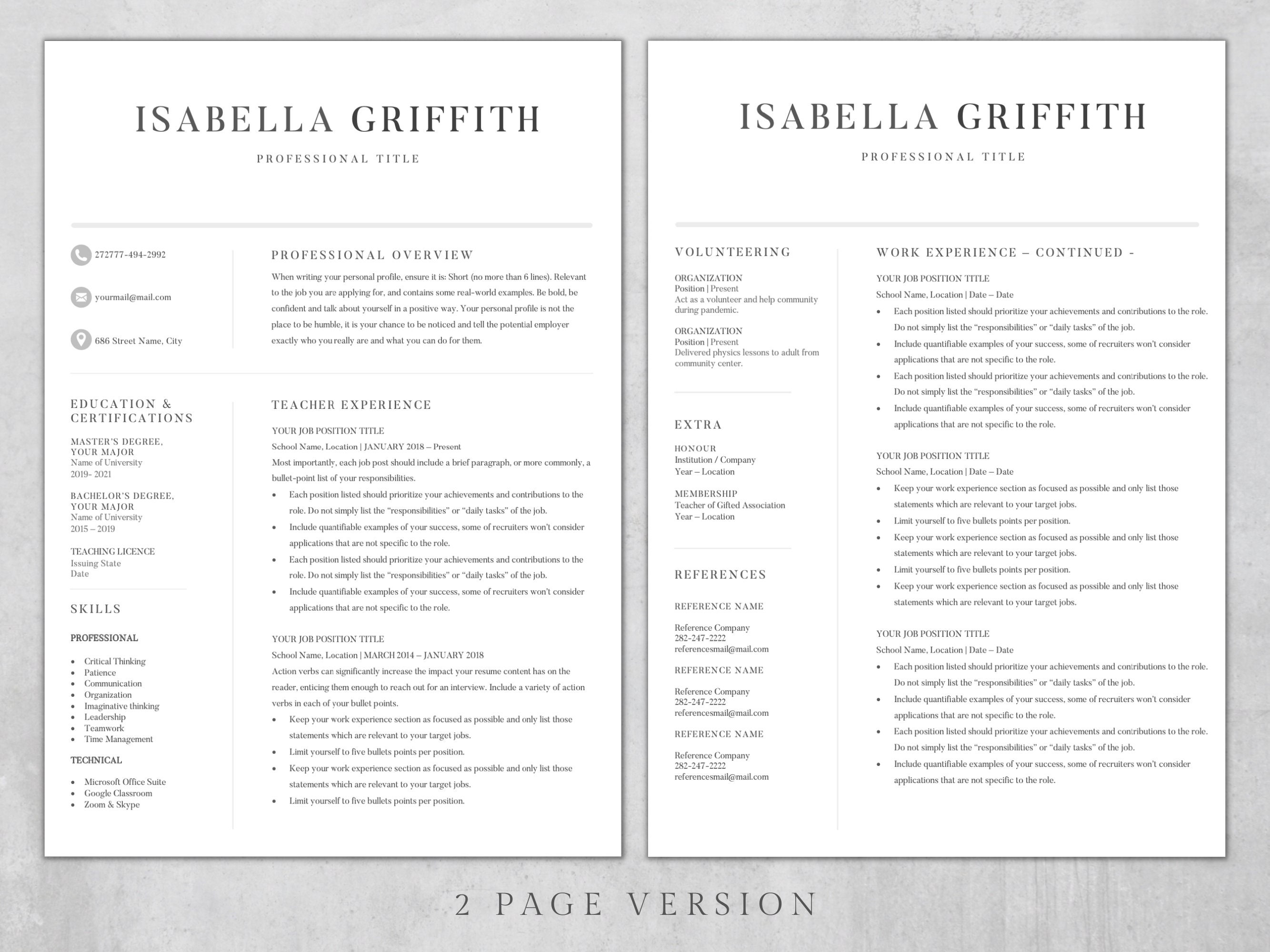Professional Resume Template 2024 Resume Template Cover Etsy