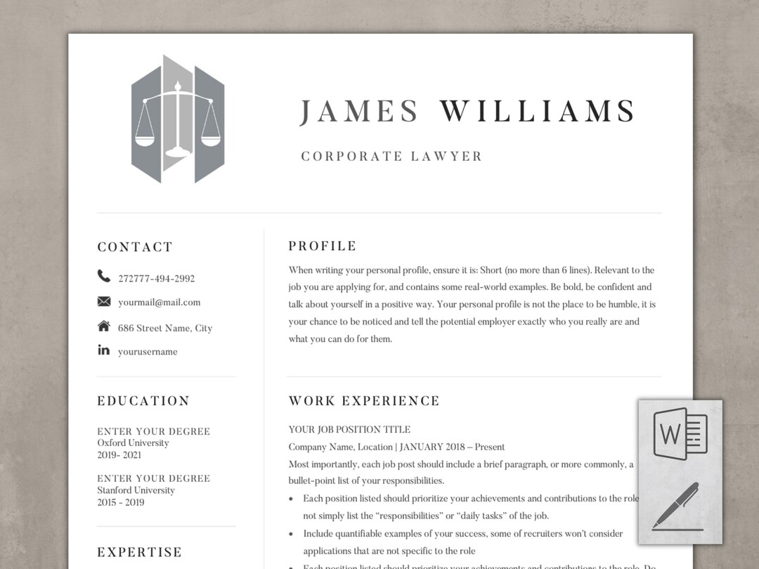 Professional Legal Resume Template for Word and Pages Legal Etsy Professional Legal Resume Template for Word and Pages Legal Etsy