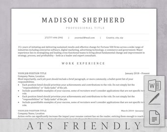 ATS Resume Template: Clean CV Design with Cover Letter (Instant Download)