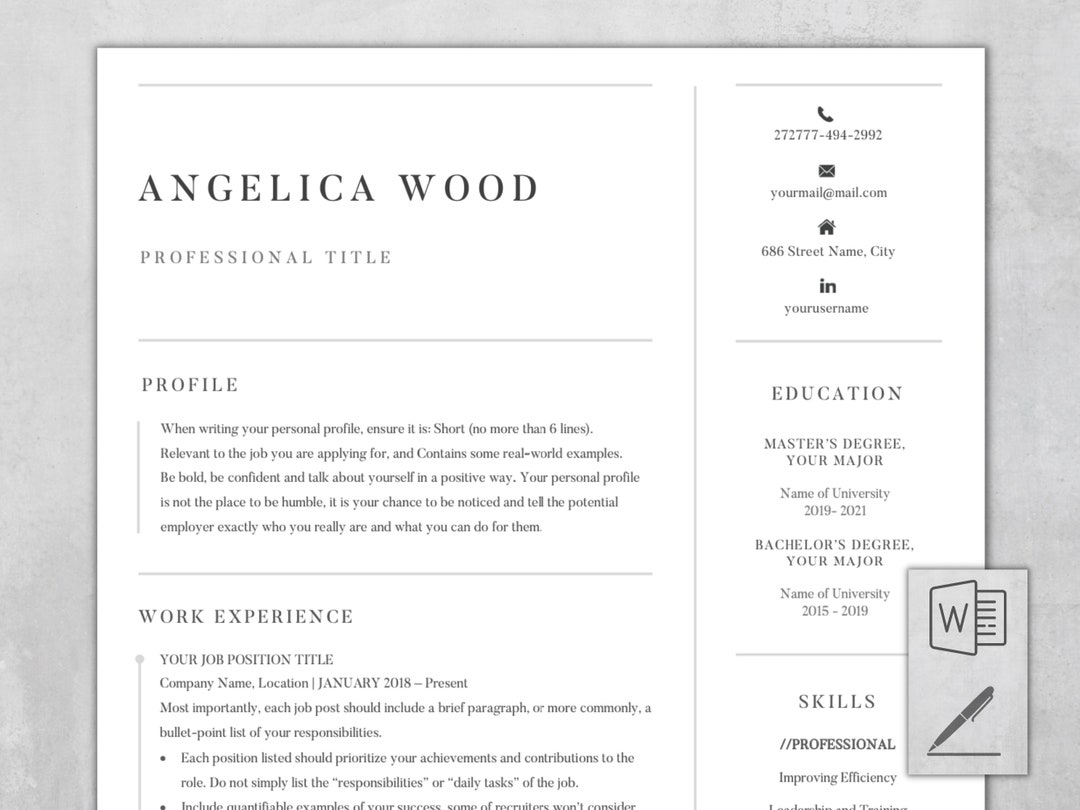 2025 Resume Template for Word Pages Clean Resume Template minimalist CV Professional CV Cover