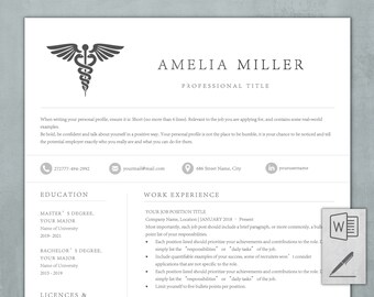 Plantilla de currículum de enfermería para Word y Pages / CV profesional para carreras en el sector sanitario