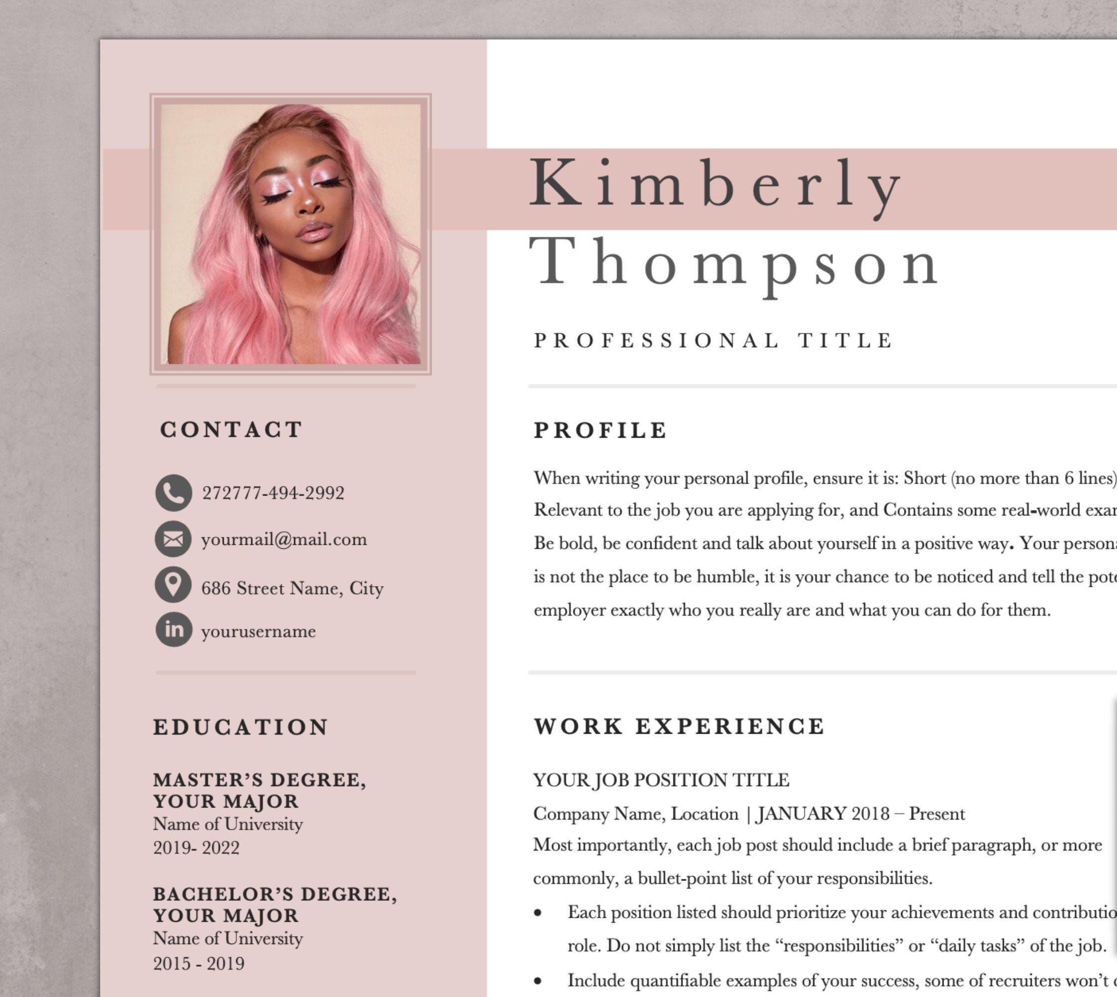 Pink Resume Template: Modern CV Design - Etsy