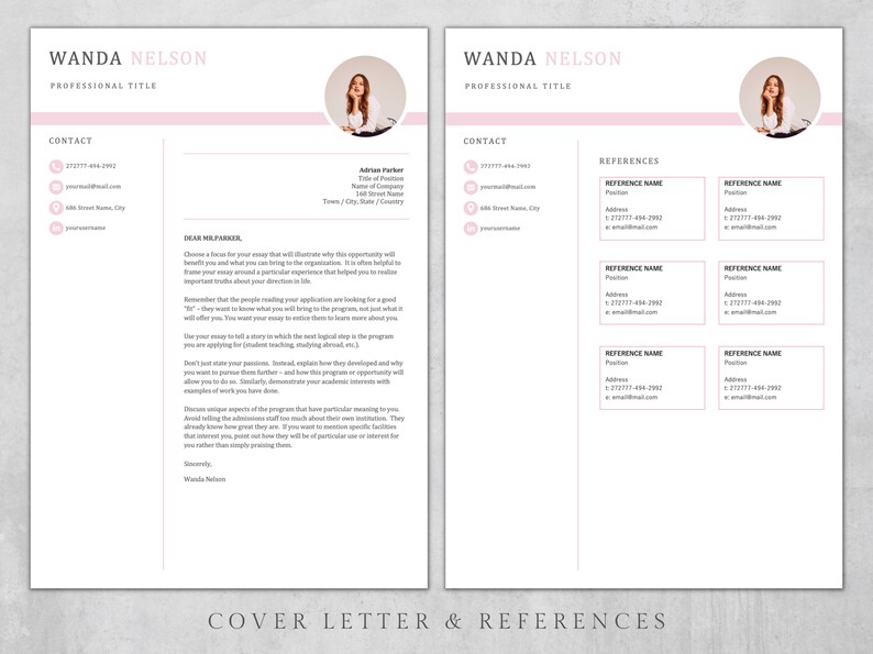 2024 Modern Resume Template for Word and Pages Resume Cover Letter CV