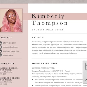 Resume Templates | Pink Resume Girl Template | Resume Template for Word | Apple Pages Resume Template | Creative Resume Template | 3 Pages