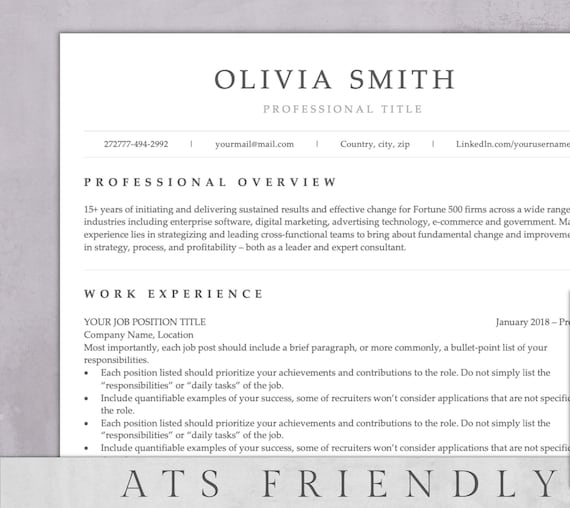 ATS Resume Template | Ats Friendly Resume | Ats Resume Template | Modern Ats Resume | Profesional Resume Template ATS