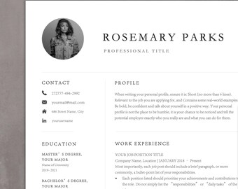 Clean Modern Resume Template: Photo CV & Cover Letter (Google Docs, Pages)