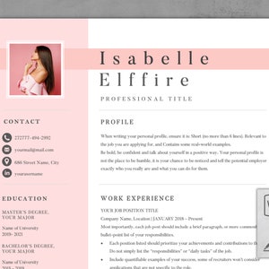 Pink Resume Template | Word and Pages Resume Template | Girl Resume Templates | Women CV Template | 3 Page Version | Photo CV Template