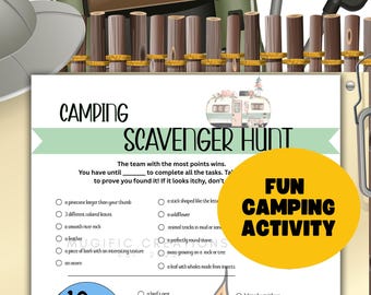 Family Camping Scavenger Hunt | Outdoor Adventure Game for Kids Adults | Nature Exploration Activity Printable PDF | Summer Camp Activity