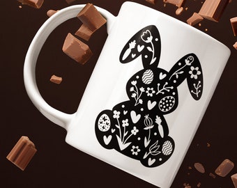 Easter mug, black and white bunny, easter bunny cup, Spring mug, bunny mug, Work Coffee Mug, Ceramic work mug, 11oz ceramic coffee mugs
