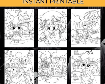 Spooky Halloween Coloring Pages for Kids | Dot to Dot, Color by Number (Digital Download)
