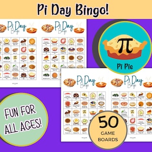 Pi Day Bingo Game Printable | 50 Unique Boards | Pi(e) Themed Party Game for Kids & Adults | March 14th Celebration | Instant Download