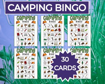 Camping Bingo | 30 Unique Game Cards, Travel Activity (Digital Download)