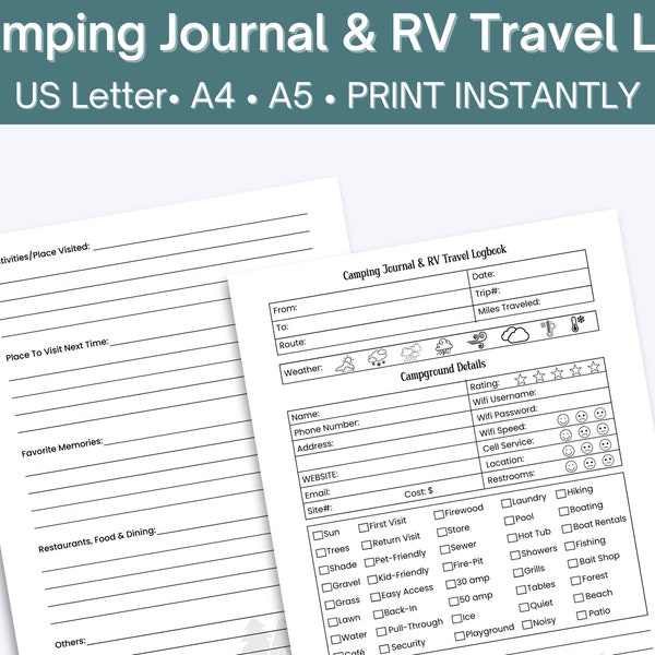 Camping Journal and RV Travel Log/printable