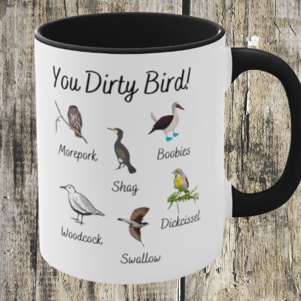 You dirty bird Accent Coffee Mug, 11oz/bird lovers gift/bird watchers/fowl language/tit birds/shag birds/funny bird present/birding