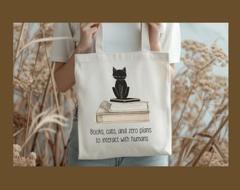 Bolso de mano para amantes de los libros, gatos y cero planes de interactuar con humanos / bolso de mano para amantes de los gatos / bolso de mano para amantes de los libros / bolso de mano de lona de algodón orgánico