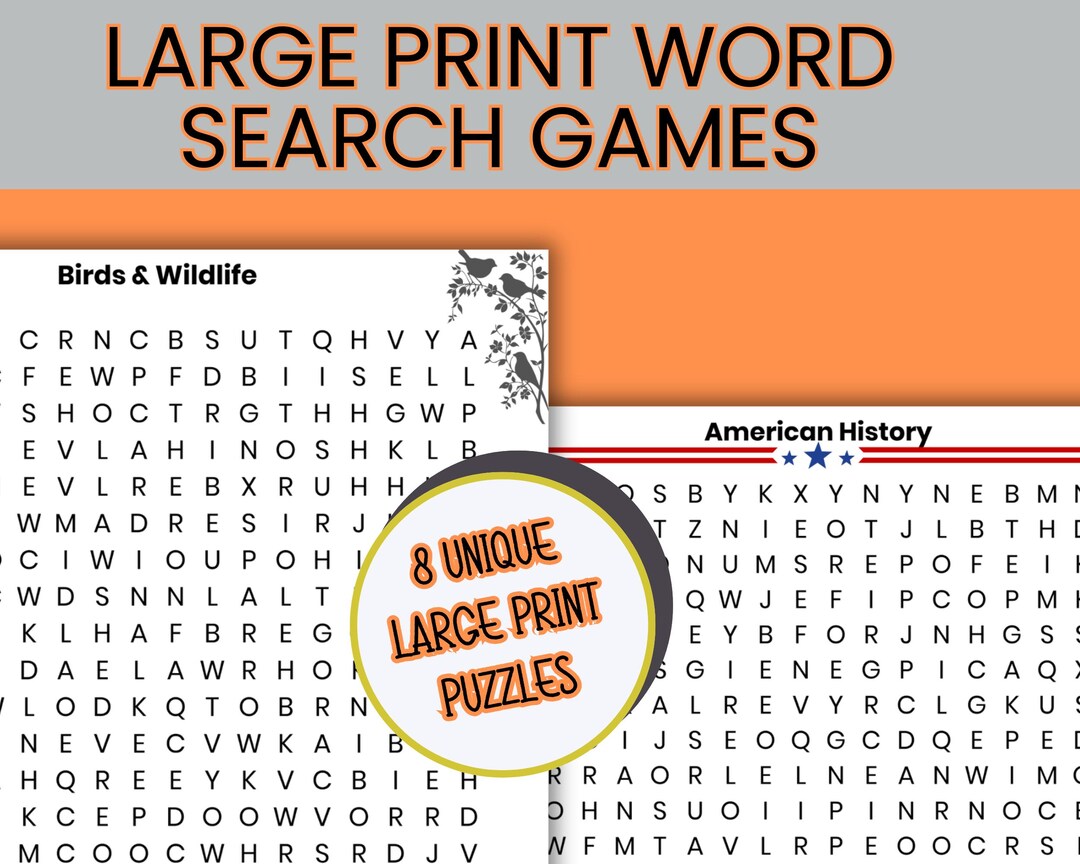 Large Print Word Search Puzzles for Seniors | 8 Printable Brain Games