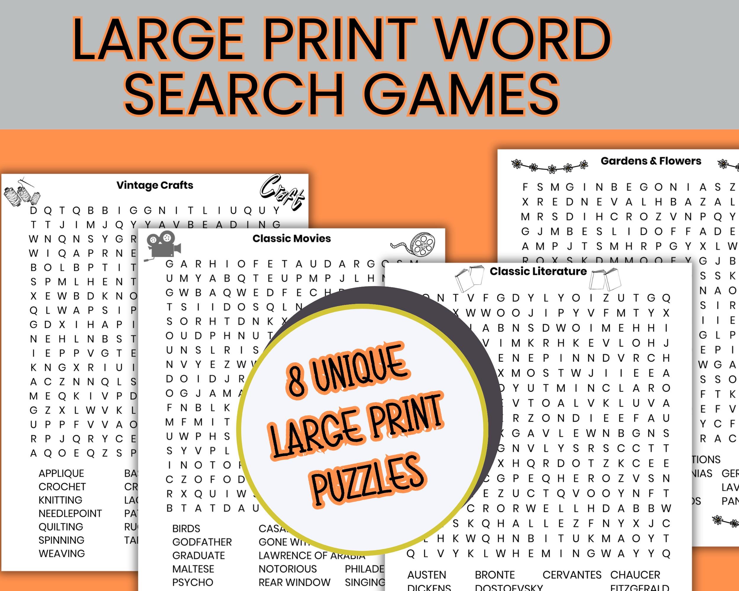 Large Print Word Search Puzzles for Seniors | 8 Printable Brain Games ...