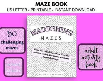 50 Challenging Mazes for Adults | Printable Puzzle Book (PDF)