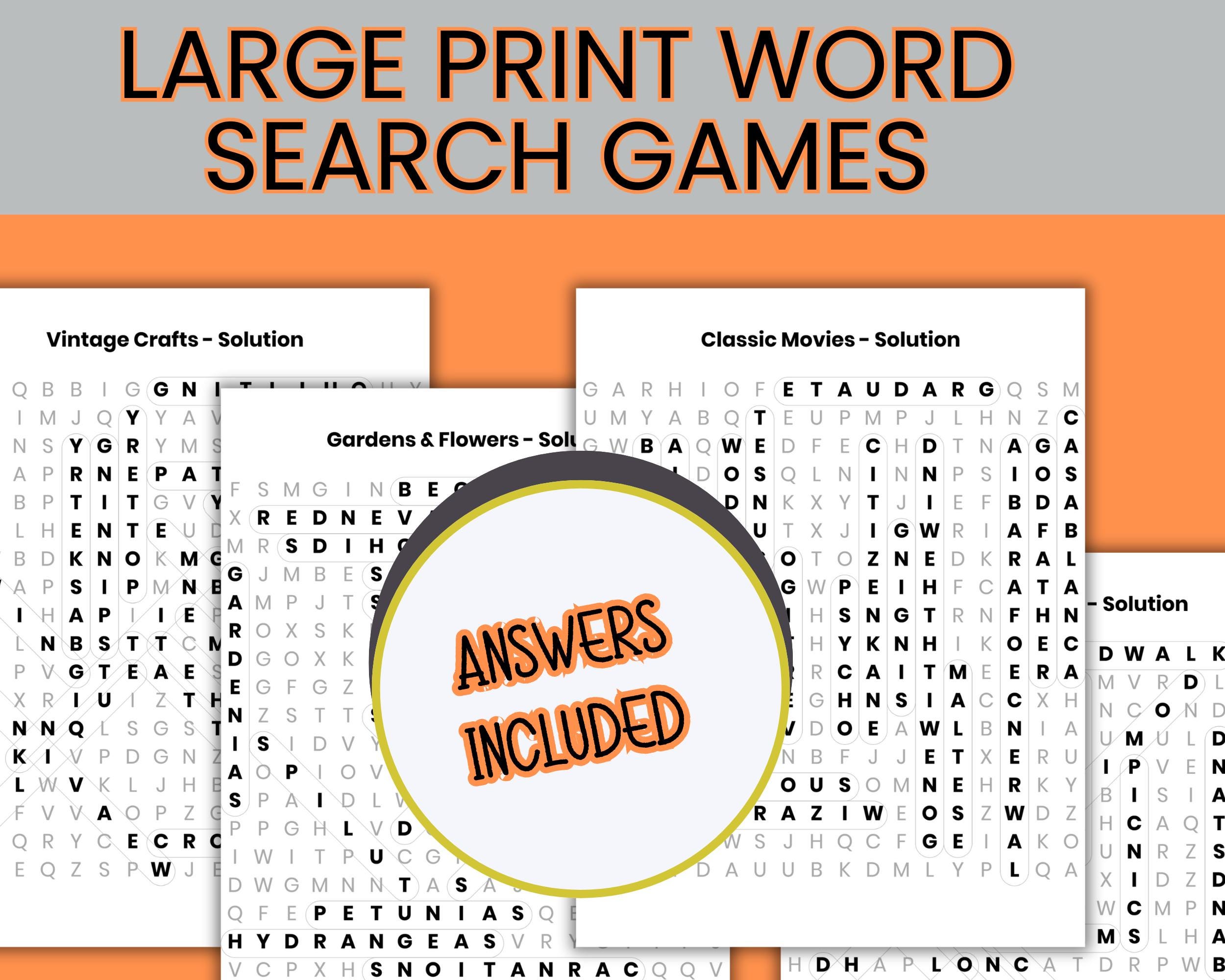 Large Print Word Search Puzzles for Seniors | 8 Printable Brain Games